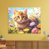 *~* Kitty Kat 5:4 Kitten Veld Wilde Bloemen AP68 Canvas Afdruk (Insitu (Woonkamer))