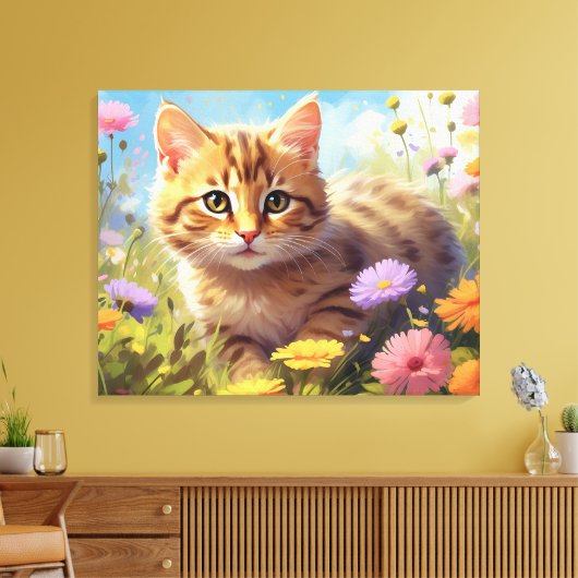 *~* Kitty Kat 5:4 Kitten Veld Wilde Bloemen AP68 Canvas Afdruk (Insitu (Woonkamer))
