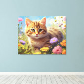 *~* Kitty Kat 5:4 Kitten Veld Wilde Bloemen AP68 Canvas Afdruk (Insitu (Houten vloer))
