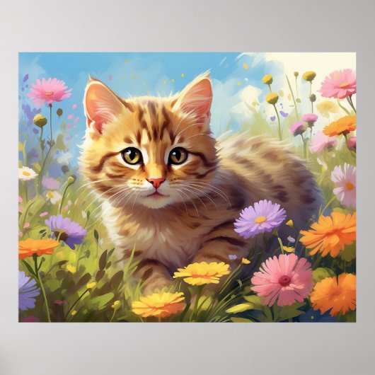 *~* Kitty Kat 5:4 Kitten Veld Wilde Bloemen AP68 Poster (Voorkant)