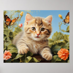 *~* Kitty Kat 5:4 Kitten Vlinder Bloemen AP68 Poster