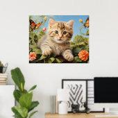 *~* Kitty Kat 5:4 Kitten Vlinder Bloemen AP68 Poster (Thuiskantoor)