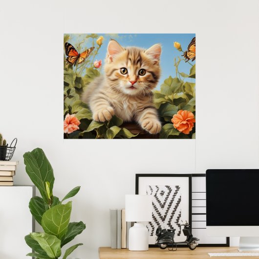 *~* Kitty Kat 5:4 Kitten Vlinder Bloemen AP68 Poster (Thuiskantoor)