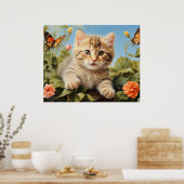 *~* Kitty Kat 5:4 Kitten Vlinder Bloemen AP68 Poster (Keuken)