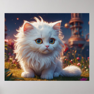 *~* Kitty Kat 5:4 Kitten Wit Lang Haar Fluffy Poster