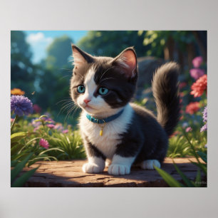 *~*  Kitty Kat 5:4  Kleintje Blauwe Ogen Zwarte Sm Poster
