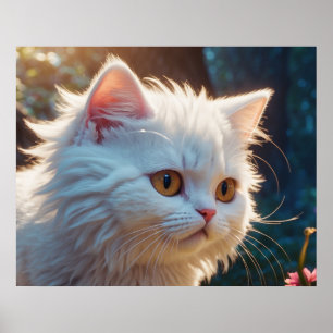*~* Kitty Kat 5:4 Wit Katje Lang Haar Fluffy Poster
