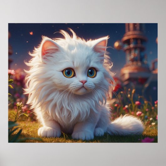 *~*  Kitty Kat 5:4  Wit Kitten Lang Haar Fluffy Poster (Voorkant)