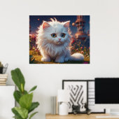 *~*  Kitty Kat 5:4  Wit Kitten Lang Haar Fluffy Poster (Thuiskantoor)