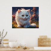 *~*  Kitty Kat 5:4  Wit Kitten Lang Haar Fluffy Poster (Keuken)