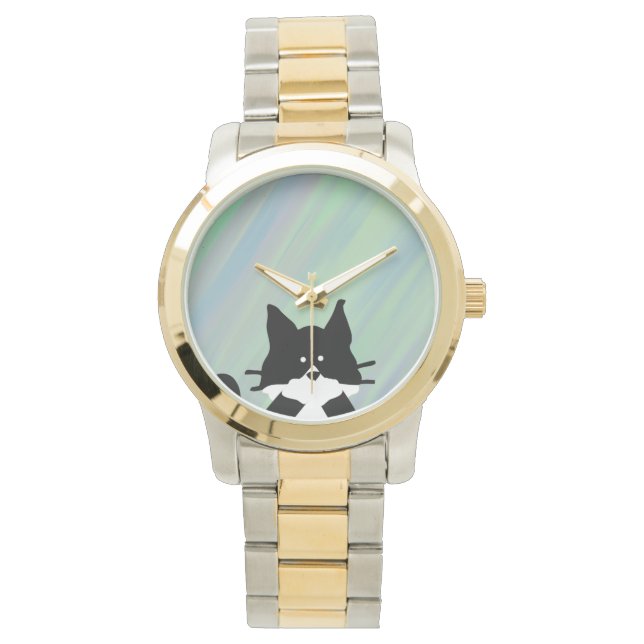 Kitty Kat Bedekt Mond met Achtergrond Horloge (Voorkant)