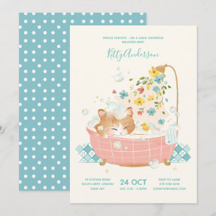 Kitty Kat Bloem Bubblebad Baby Shower Kaart