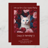 Kitty Kat Elegant Granaat Verjaardagsfeestje Uitno Kaart (Voorkant / Achterkant)
