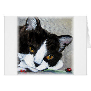 Kitty kat en lieveheersbeestje blanco wenskaart