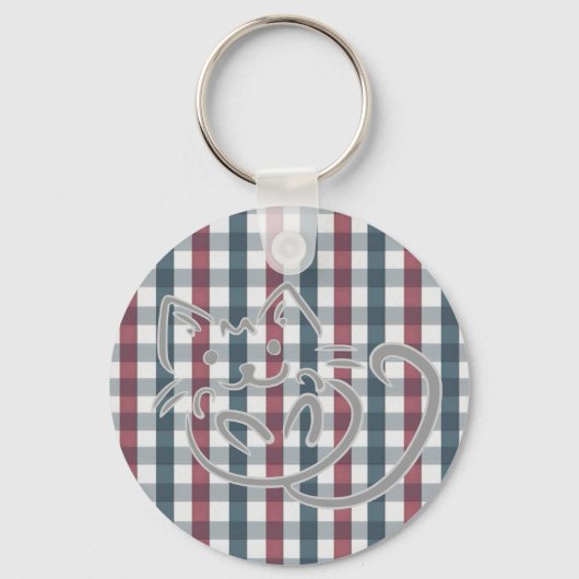Kitty Kat en ruitjes Sleutelhanger (Voorkant)