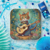 Kitty Kat Gitaar spelend Papieren Bordje (Feest)