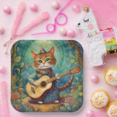 Kitty Kat Gitaar spelend Papieren Bordje (Feest)