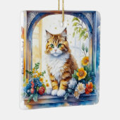 Kitty kat in venster van bloemen gepersonaliseerd keramisch ornament (Rechts)