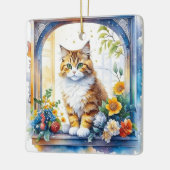 Kitty kat in venster van bloemen gepersonaliseerd keramisch ornament (Links)