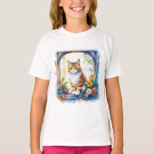 Kitty kat in venster van bloemen t-shirt (Voorkant)