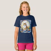 Kitty kat in venster van bloemen t-shirt (Voorkant volledig)