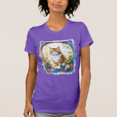 Kitty kat in venster van bloemen t-shirt (Voorkant)