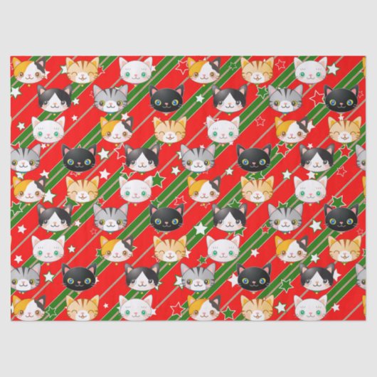 Kitty Kat Kerst Rood & Groen Schattige Tissuepapier (Voorkant)
