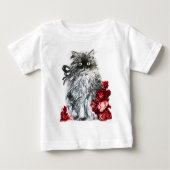 KITTY KAT, KITTEN MET RODE ROZEN, zwart en wit (Voorkant)