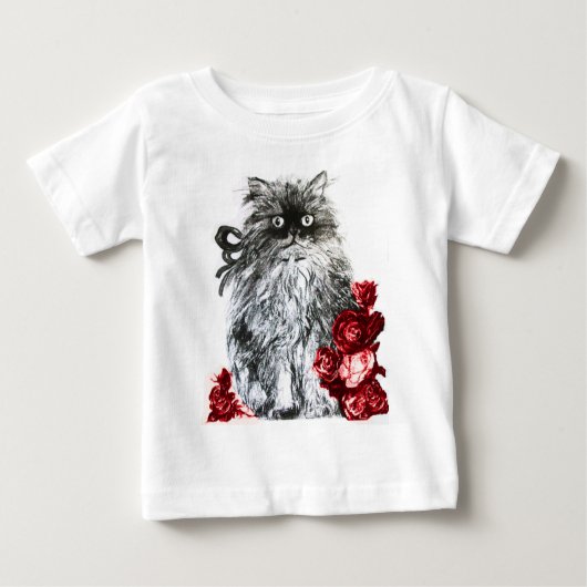 KITTY KAT, KITTEN MET RODE ROZEN, zwart en wit (Voorkant)