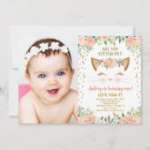 Kitty kat kitten perzik crème meisje verjaardag fo kaart (Voorkant)