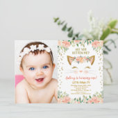 Kitty kat kitten perzik crème meisje verjaardag fo kaart (Staand voorkant)