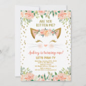 Kitty kat kitten perzik crème meisje verjaardagsfe kaart (Voorkant)
