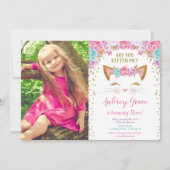 Kitty kat kitten roze gouden glitter verjaardagsfo kaart (Voorkant)