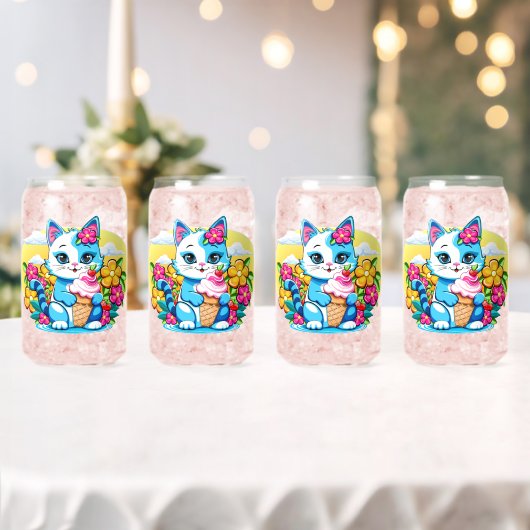 Kitty Kat met ijs Zomer Kawaii Karakter Blikvorm Glas (Insitu (Huwelijk))