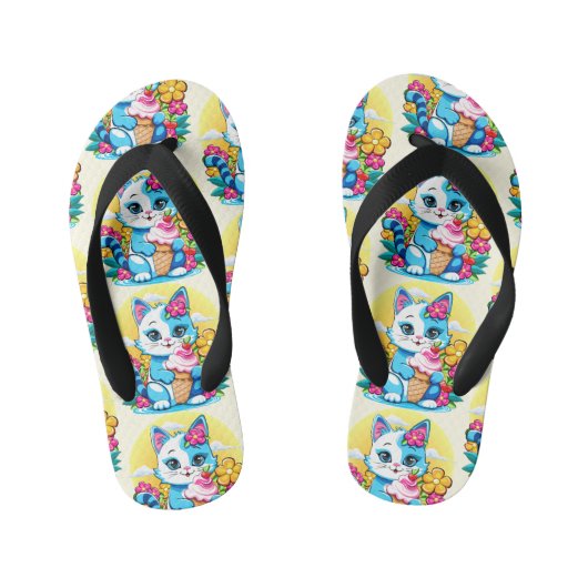 Kitty Kat met ijs Zomer Kawaii Karakter Kinder Teenslippers (Voetbed)