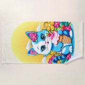 Kitty Kat met ijs Zomer Kawaii Karakter Strandlaken (Voorkant)