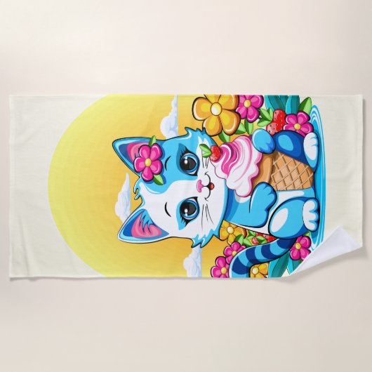 Kitty Kat met ijs Zomer Kawaii Karakter Strandlaken (Voorkant)
