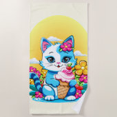 Kitty Kat met ijs Zomer Kawaii Karakter Strandlaken (Voorkant)