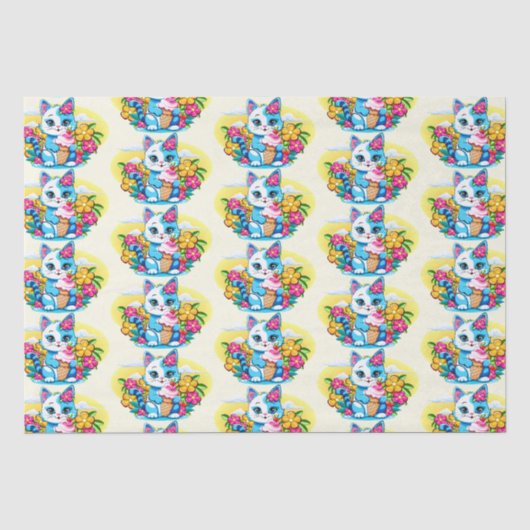 Kitty Kat met ijs Zomer Kawaii Karakter Tissuepapier (Voorkant)