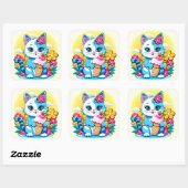 Kitty Kat met ijs Zomer Kawaii Karakter Vierkante Sticker (Vel)