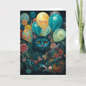 Kitty Kat met verjaardagsballonnen Kaart (Voorkant)