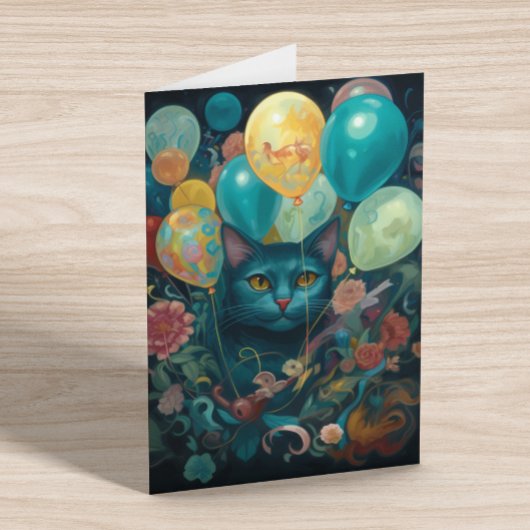 Kitty Kat met verjaardagsballonnen Kaart