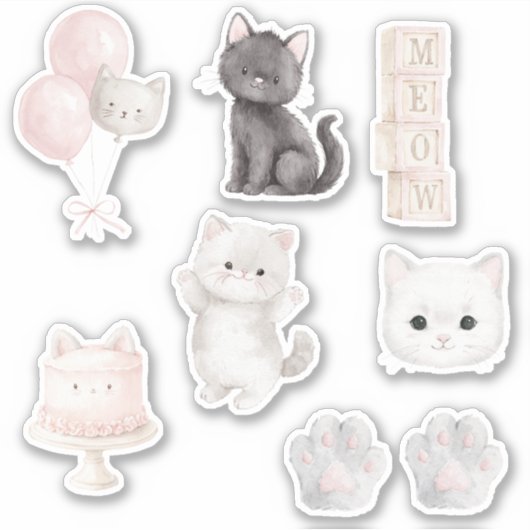 Kitty Kat Miauw Cake Ballonnen Pootjes Sticker (Voorkant)