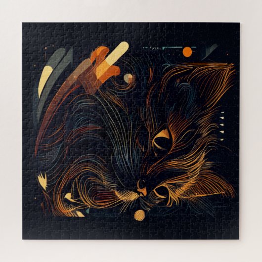 Kitty kat op zwarte puzzel legpuzzel (Horizontaal)