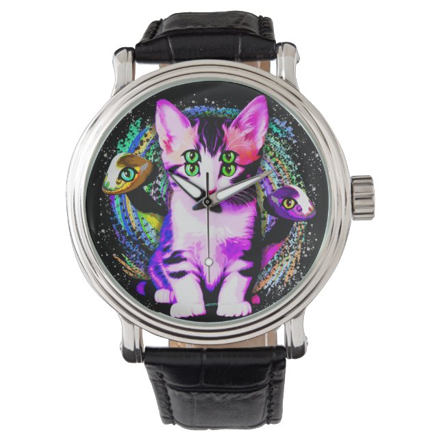 Kitty Kat Psychisch Esthetisch Karakter Horloge (Voorkant)