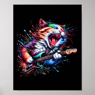 Kitty kat spelen gitaar rock kat heavy metal kat poster