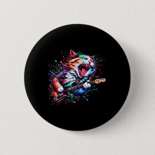 Kitty kat spelen gitaar rock kat heavy metal kat ronde button 5,7 cm