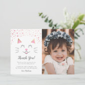 Kitty kat verjaardag dank u aangepaste foto bedankkaart (Staand voorkant)