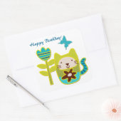 Kitty Kat Verjaardag Vierkante Sticker (Envelop)