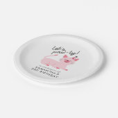 Kitty kat verjaardagsfeestje | Let's Pawty Pink Papieren Bordje (Gekanteld)